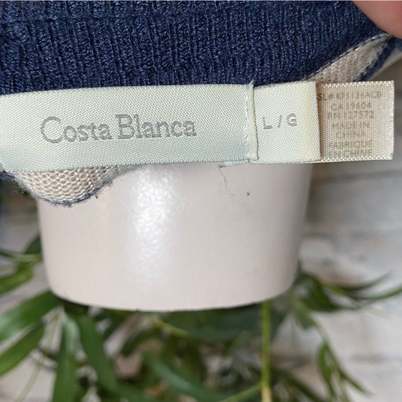 Costa Blanco Women’s Large Blue and White Striped Button Up Long Cardigan - Picture 3 of 4